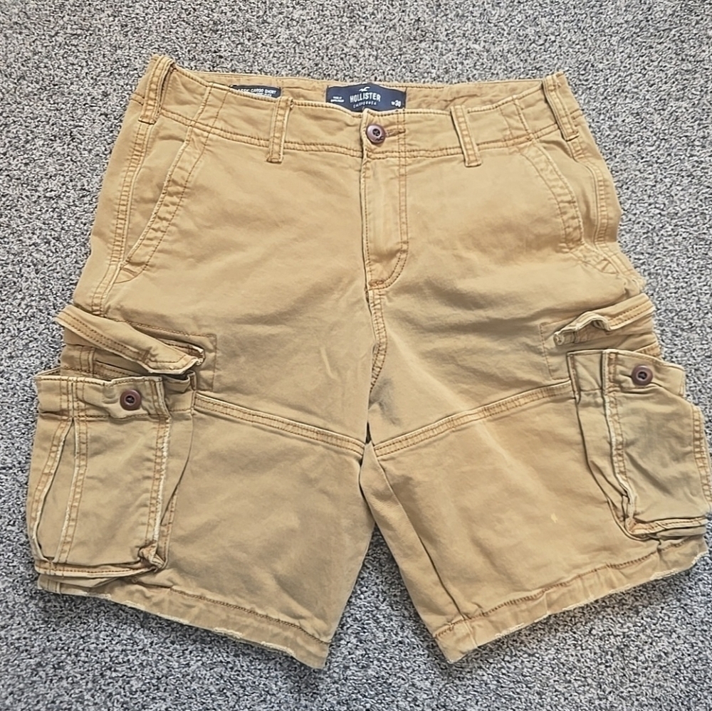 Hollister Men's Khaki Cargo Shorts Tan Utility Pockets Button Fly Y2K Size 30